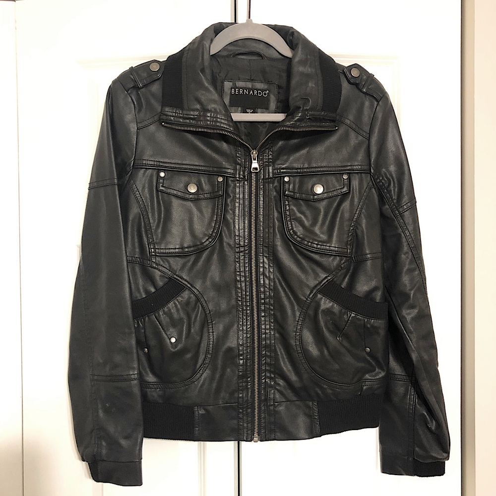 Black Fake Leather Jacket, Medium, Bernardo